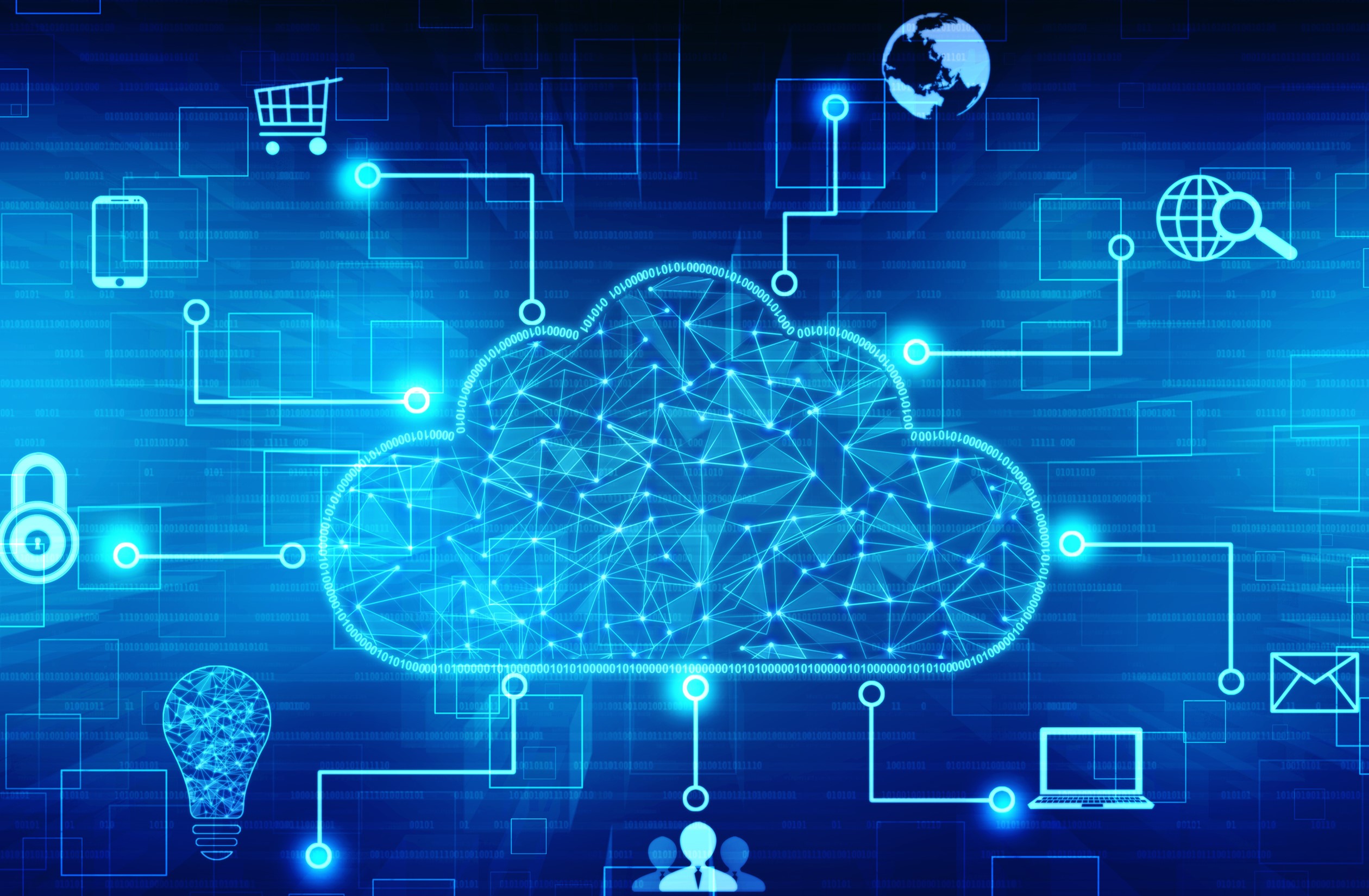  A graphic illustrating the search query 'Digital transformation cloud computing artificial intelligence blockchain IoT'.